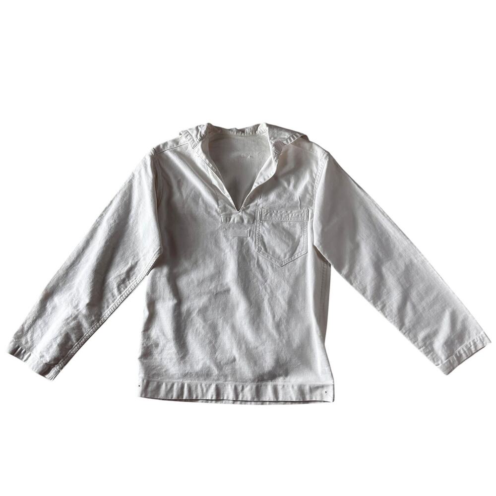 Vintage 1930s 1940s White Cotton Twill Navy Sailors Shirt WWII FFK Initials